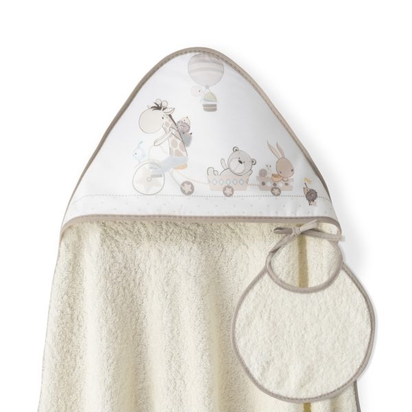 Sortie de bain Girafe avec bavoir beige 1m*1m