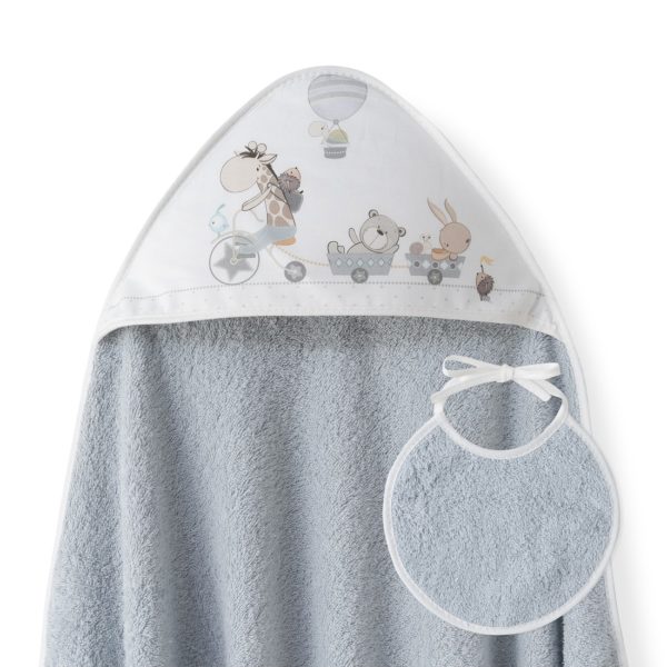 Carré de bain 100*100 Interbaby avec bavoir gris