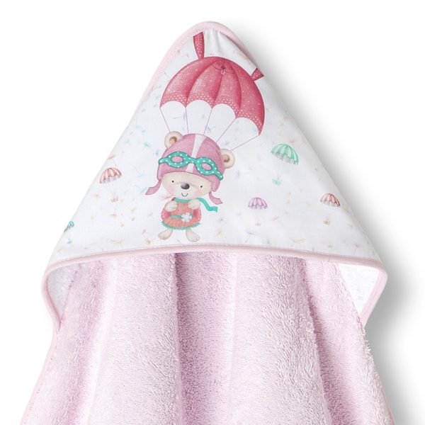 Carré de bain Mongolfière bavoir rose 1m*1m