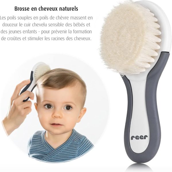 Reer BabyCare 81070 Kit de soins capillaires 2 pièces avec brosse à poils de chèvre et peigne à croûte