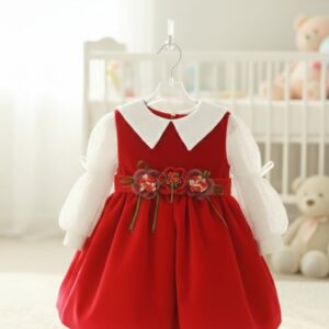 robe cérémonie rouge velour avec accessoire