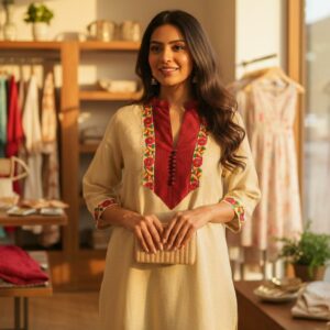 Jebba pour Maman en lin jaune poussin broderie fine