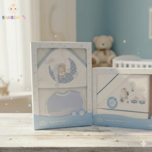 Parure de lit et carré de bain Interbaby bleu canard