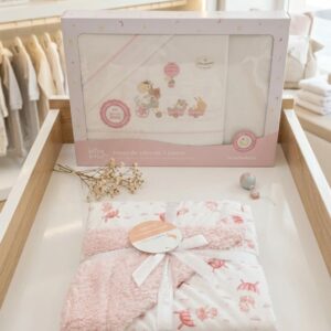 Plaide Rose réversible à motif montgolfière