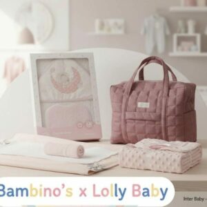 Carré de bain Luna rose avec plaide rose plaide et sac à langer matenrité