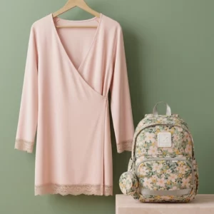 Chemise de nuit croisée allaitement avec sac à dos bébé