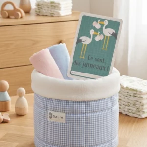 Panier de rangement vichy bleu