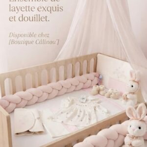 Parure de lit rose poudré avec tresse lit à barreaux 60*120