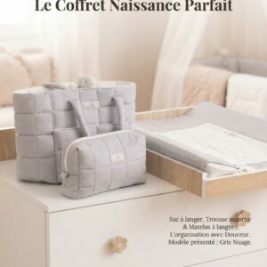 Matela à langer et trousse matelassé gris